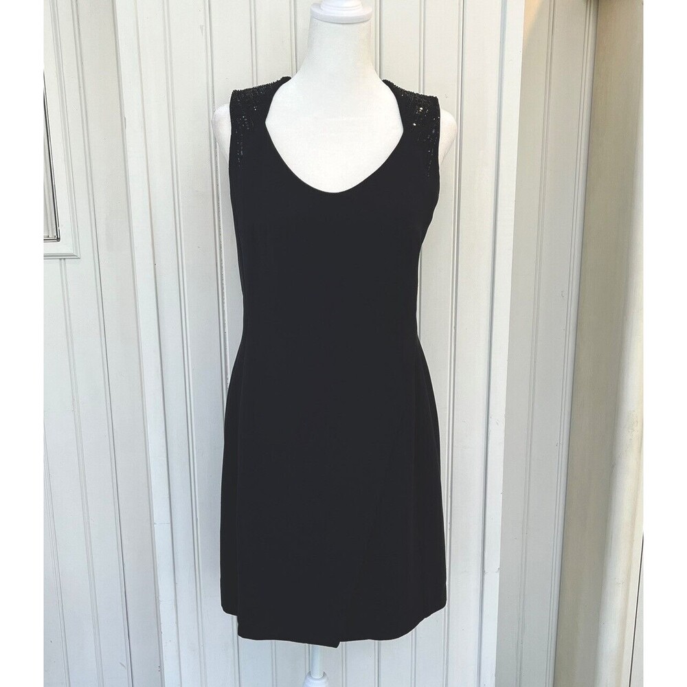 Vestimenta Spa Size M Pure Silk Stretch Crepe Beaded Dress LBD Cocktail